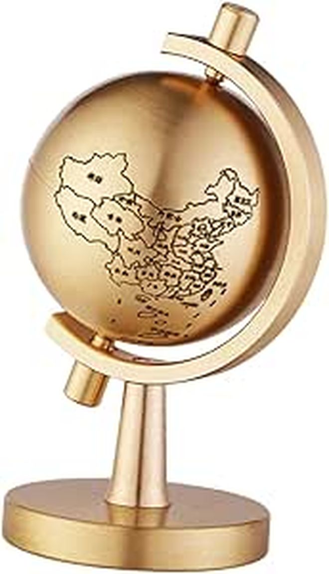 Rotating Brass Globe with Base Compact Desktop Decoration for Home Office Classroom - Image 1