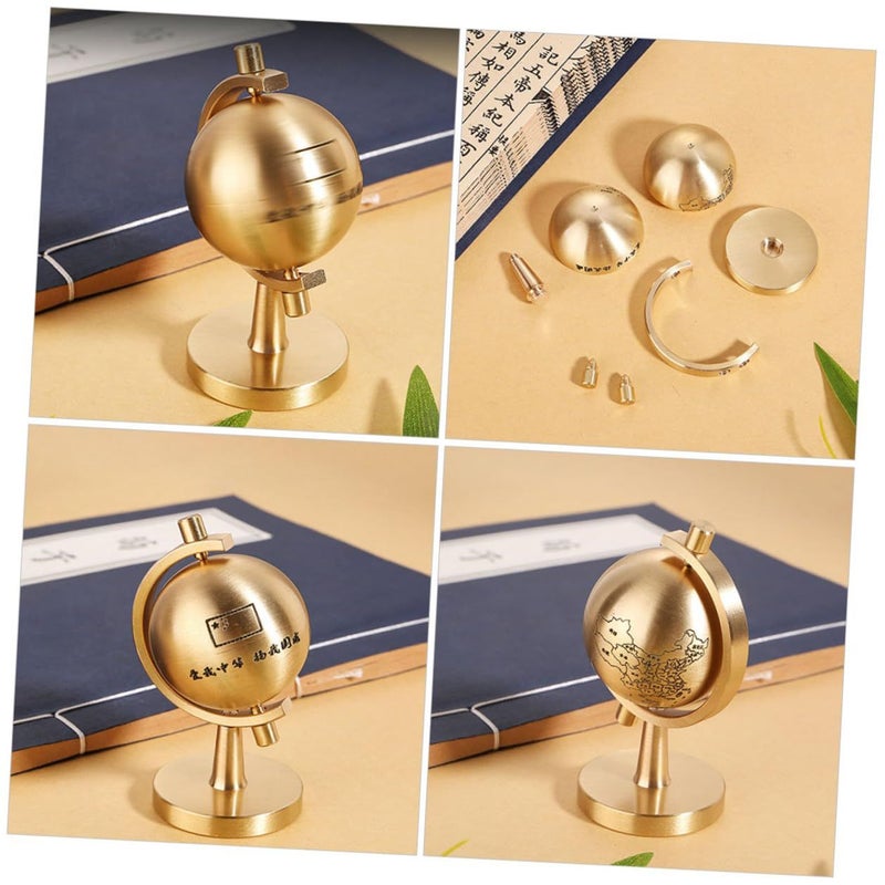 Rotating Brass Globe with Base Compact Desktop Decoration for Home Office Classroom - Image 3