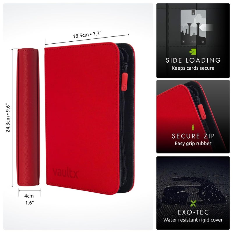 Vault X 4 Pocket Trading Card Zip Binder, 160 cards, Premium Exo-Tec Album Material, 20 Side-Loading Pages, Folder for Collectible Card Games, Sports, TCG (Red) - Image 2