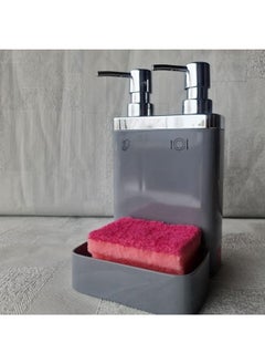 Primanova Primanova Viva 2-Li Liquid Soap Dispenser, with Sponge, 0, 3 L and 0, 6 Litre Volume, 12.5 x 13.5 x 22 cm, Grey (M-E10-07)  - Image 2