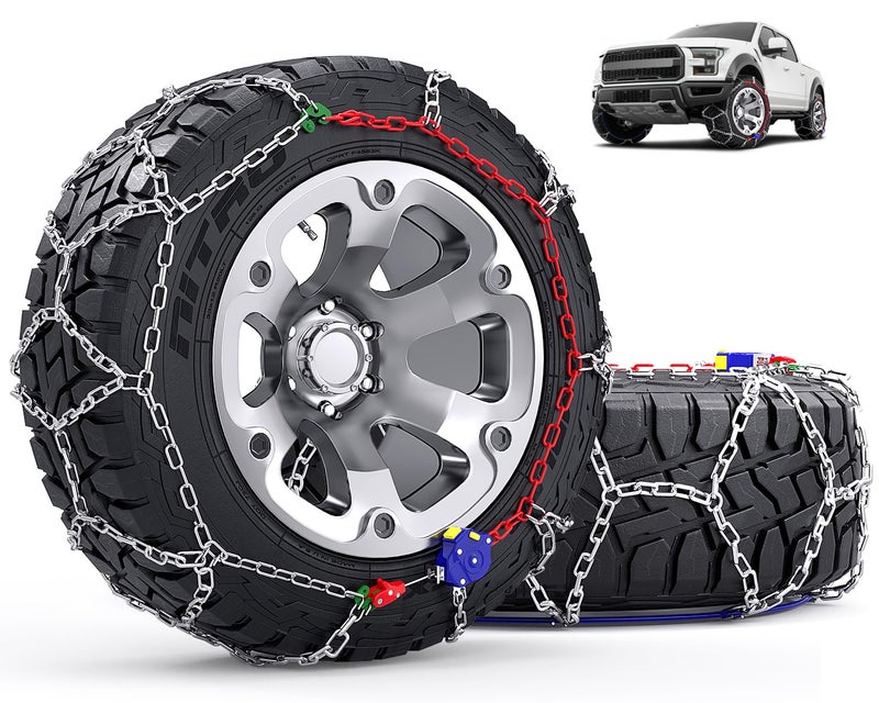 AUVEBY Snow-Chains Auto Fixing 1 Min Quick Installation Tire-Chains, Heavy-Duty Emergency Tire Traction Chain for Pickup Trucks and Off-road SUV Car Tires 235 245 255 265 275 - Set of 2 (HYR-S) - Image 1