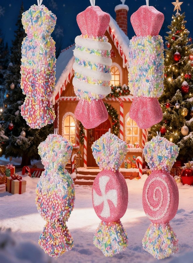 LANGXUN 6pcs Candy Land 2025 Christmas Decoration, 6inch Hanging Candy Cane Christmas Tree Décor, Christmas Decorative Hanging Ornaments Crafts, Indoor Outdoor Xmas Birthday Party Wedding Suppiles - Image 5