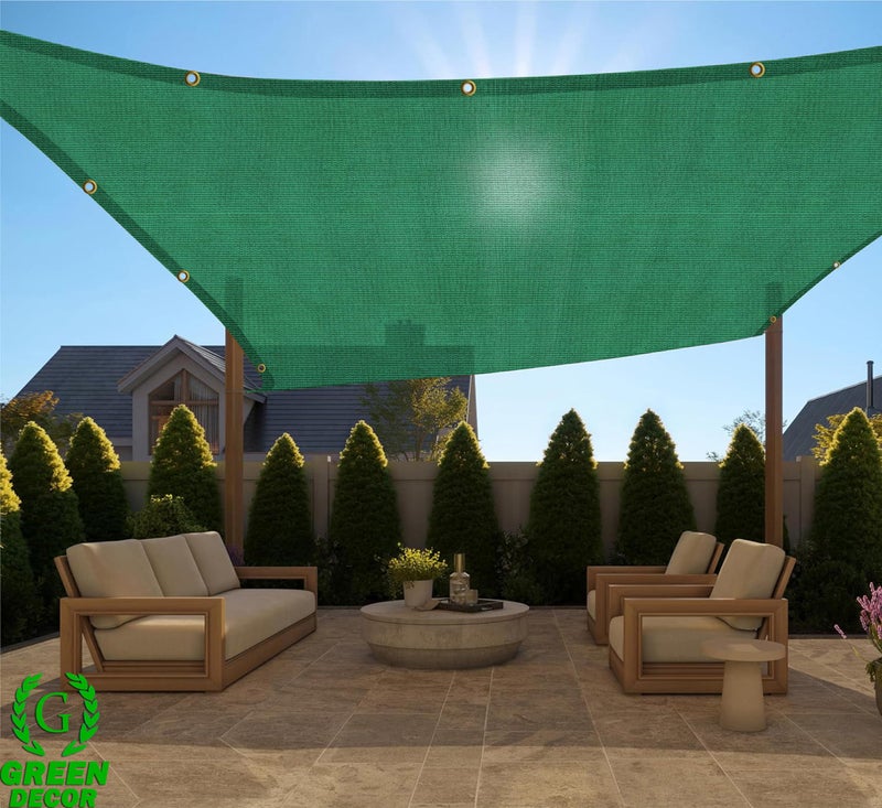 GREEN DECOR-HDPE Fabric Self Fold with SS Eyelet Sun Shade Sails 85-90% Protection from Sun & UV Rays Ideal for CarParking,Outdoor Garden,Balcony,Tent(Green Black Color, 14 X 20 Feet) Pack of 1 Pc - Image 2