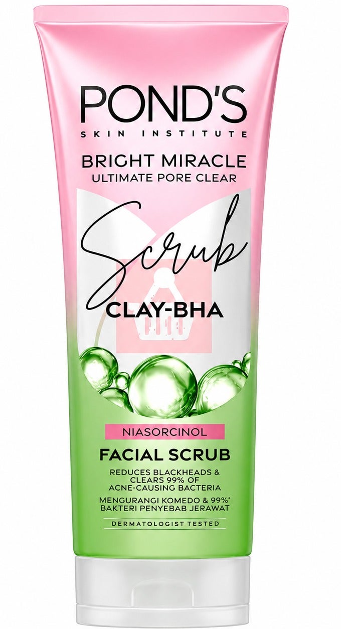 Pond's Pond’s Bright Miracle Ultimate Pore Clear Facial Scrub Clay-BHA With Niasorcinol Deep Cleansing Face Scrub For Blackheads & Acne-Prone Skin 100g - Image 1