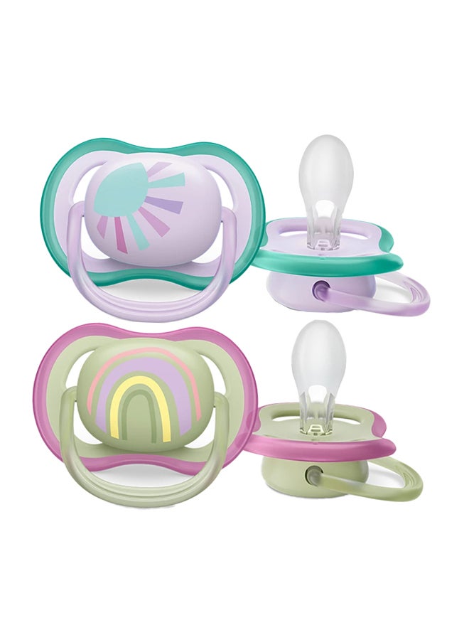 Philips Avent Soother Ultra AIR 0-6M For Girls, 2 Pieces | No.1 Brand Recommended by Moms Worldwide | Light, Breathable, BPA free, Orthodontic with Sterilization Case - Image 1