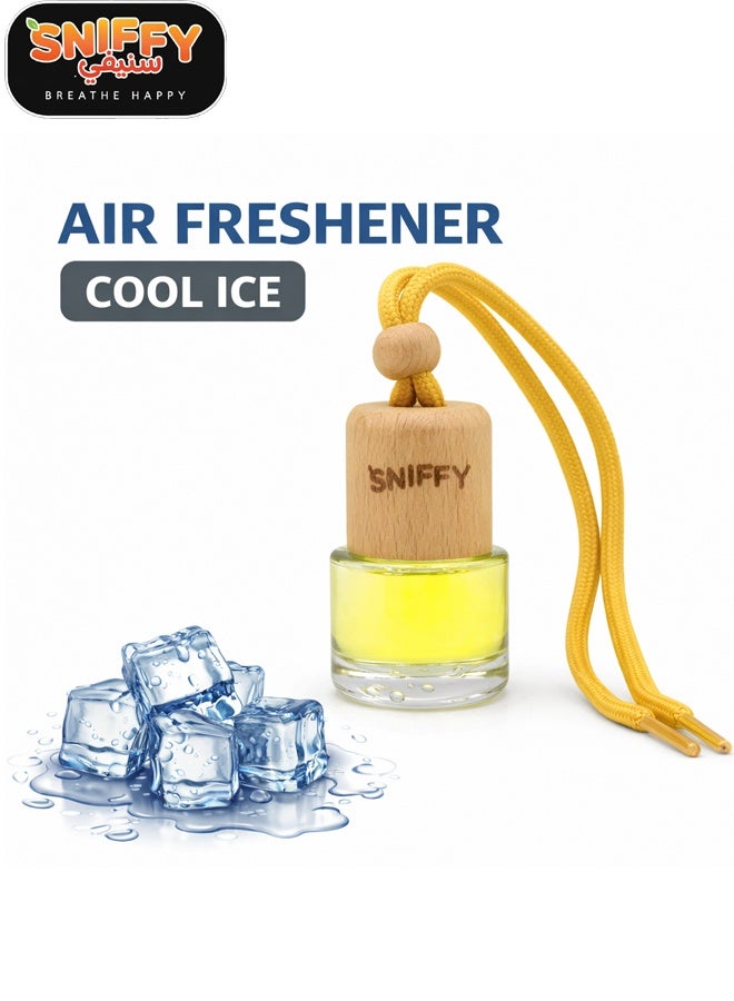 Sniffy Cool Ice Hanging Car Air Freshener Bottle Wooden Cap, Alcohol Free, Spill Proof Liquid Perfume for Car, Home & Office - Image 1