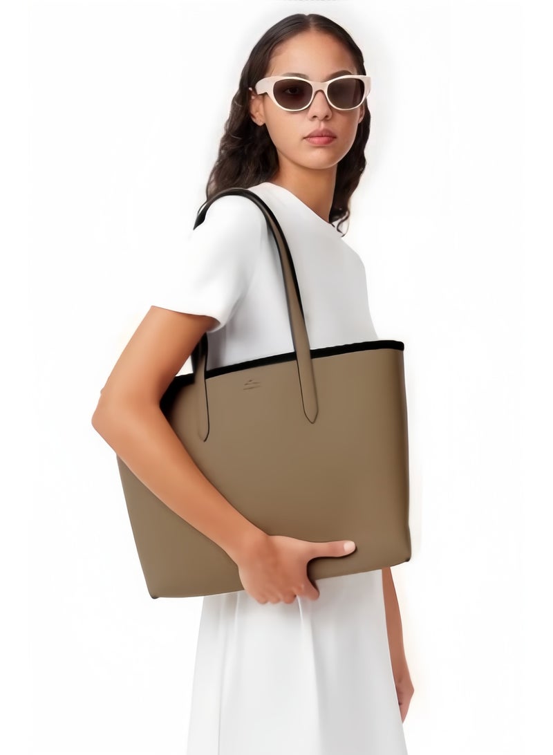 Lacoste Women's Double sided Two tone Large Capacity Handbag, Fashionable Multi functional, Black/Brown - Image 2