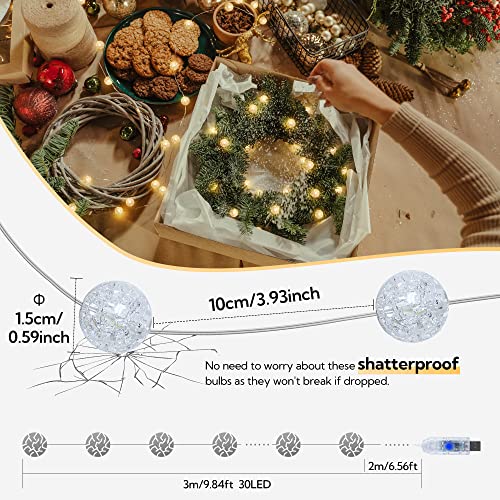 BEEWIN Globe String Lights,10FT 30 LED Decorative Christmas Lights,8 Modes Crystal Crackle Ball Lights,USB Twinkle Fairy Lights for Bedroom,Indoor,Outdoor,Classroom,Wedding,Party,Garden,Warm White - Image 4