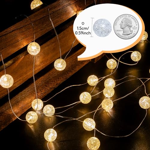 BEEWIN Globe String Lights,10FT 30 LED Decorative Christmas Lights,8 Modes Crystal Crackle Ball Lights,USB Twinkle Fairy Lights for Bedroom,Indoor,Outdoor,Classroom,Wedding,Party,Garden,Warm White - Image 5