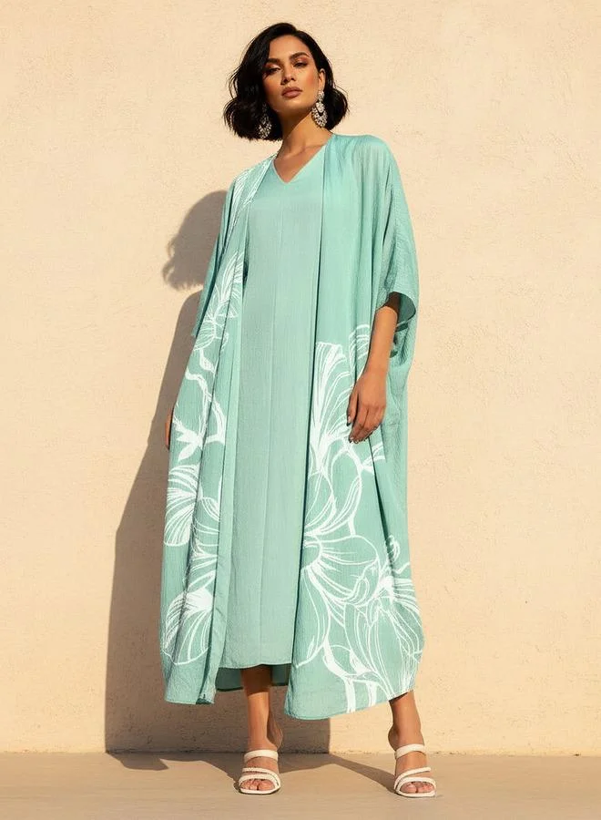 ايكونيك Iconic A line Midi Dress and Shrug with Floral Print