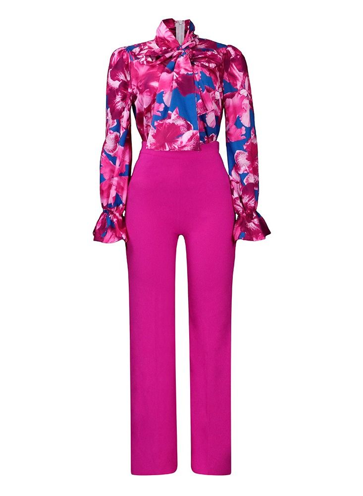 Loquat Women's Suit Loose Oversize Casual Printed Long sleeve Shirt And Wide Leg Pants  - Image 1