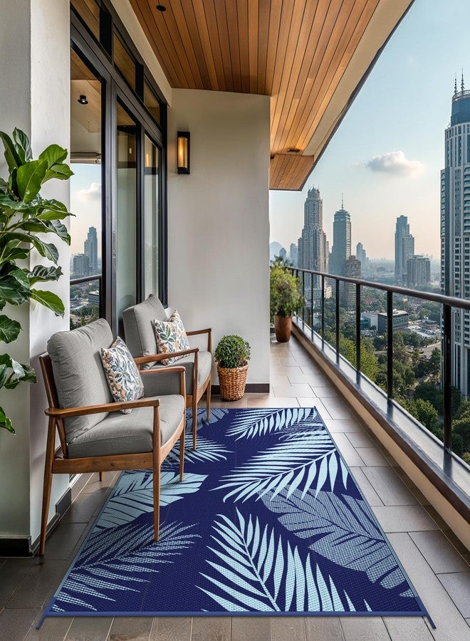 GENIMO Outdoor Rug 5' x 8' Waterproof for Patios Clearance, Reversible Outdoor Plastic Straw Camping Rug Carpet, Large Area Rugs Mats for RV, Camper, Deck, Balcony, Porch, Beach, Navy Blue&Baby Blue - Image 4