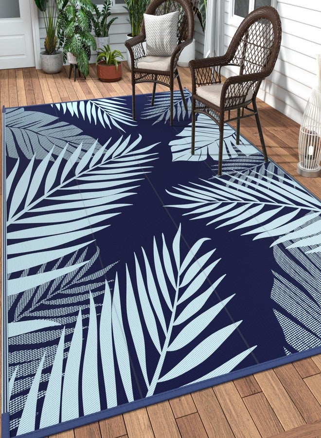 GENIMO Outdoor Rug 5' x 8' Waterproof for Patios Clearance, Reversible Outdoor Plastic Straw Camping Rug Carpet, Large Area Rugs Mats for RV, Camper, Deck, Balcony, Porch, Beach, Navy Blue&Baby Blue - Image 1