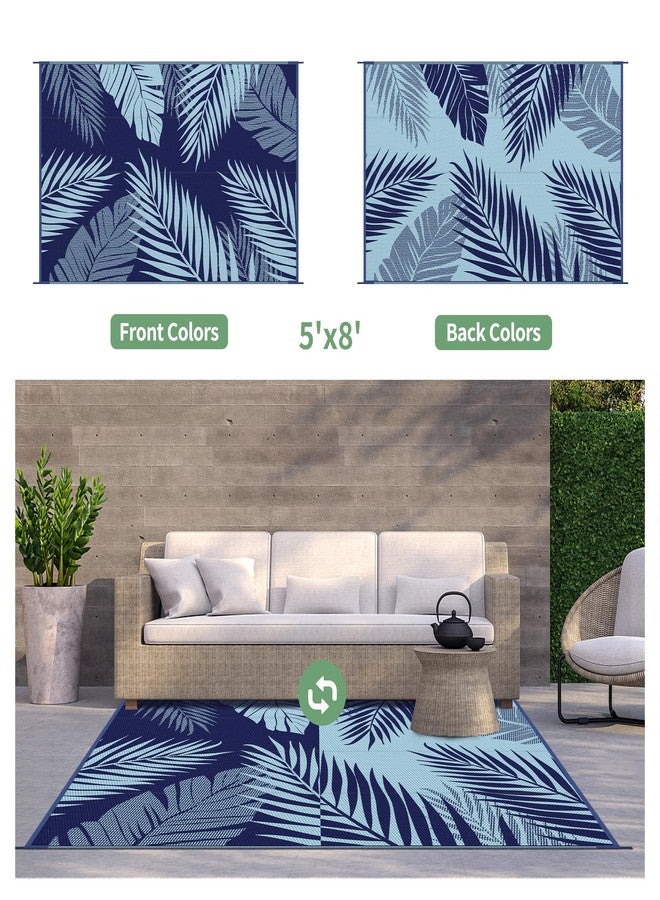 GENIMO Outdoor Rug 5' x 8' Waterproof for Patios Clearance, Reversible Outdoor Plastic Straw Camping Rug Carpet, Large Area Rugs Mats for RV, Camper, Deck, Balcony, Porch, Beach, Navy Blue&Baby Blue - Image 2