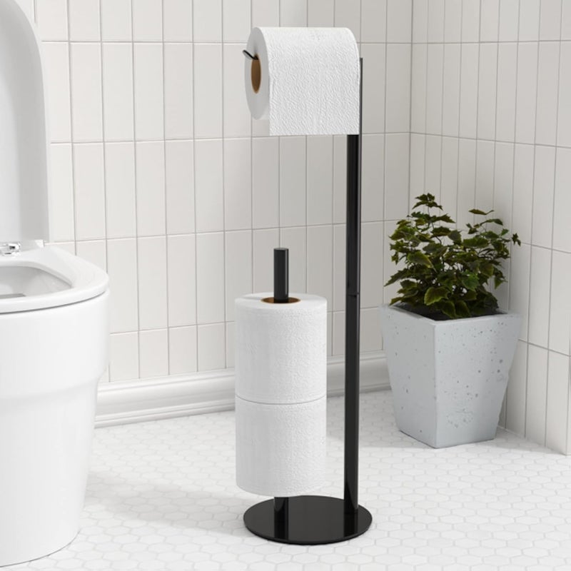 niffgaff Black Toilet Paper Holder Stand,Free-Standing Toilet Paper Storage,Stainless Steel Toilet Tissue Paper Roll Storage Shelf and Dispenser Holds 3 Paper Rolls,Bathroom Accessories