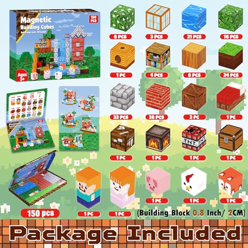 Annexfun Magnetic Blocks-150PCS Grassland Magnetic Building Blocks Set, Kids Classroom Sensory Toy for Toddlers STEM Learning, Construction Stacking Toy for Kids 3+ Boys and Girls Christmas Birthday Gifts - Image 2