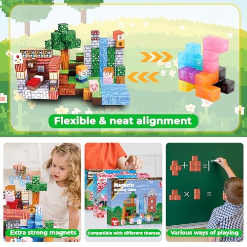 Annexfun Magnetic Blocks-150PCS Grassland Magnetic Building Blocks Set, Kids Classroom Sensory Toy for Toddlers STEM Learning, Construction Stacking Toy for Kids 3+ Boys and Girls Christmas Birthday Gifts - Image 4