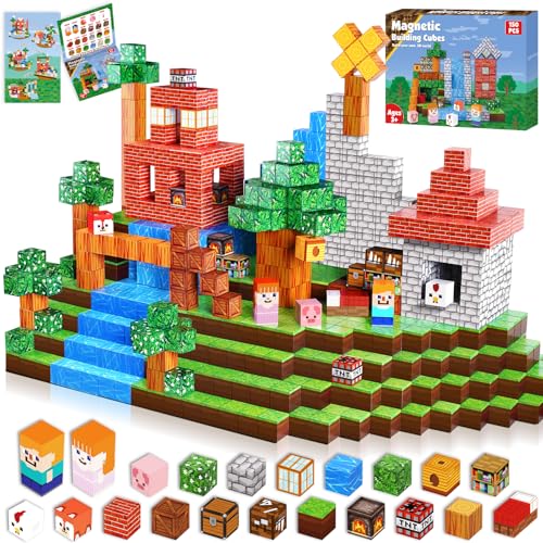 Annexfun Magnetic Blocks-150PCS Grassland Magnetic Building Blocks Set, Kids Classroom Sensory Toy for Toddlers STEM Learning, Construction Stacking Toy for Kids 3+ Boys and Girls Christmas Birthday Gifts - Image 1