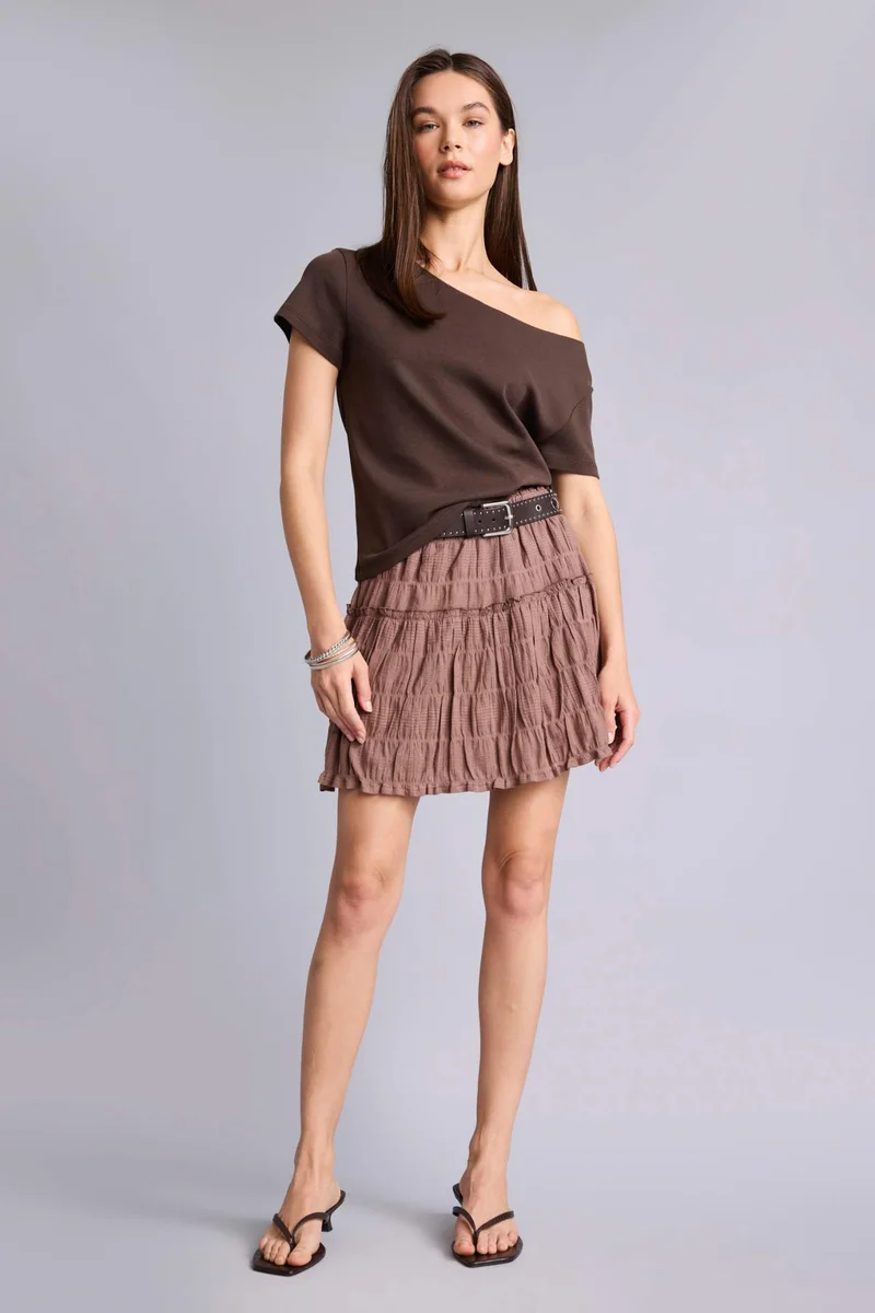 Defacto Loose Fit Off Shoulder Ribana Short Sleeve T-Shirt
