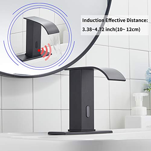 GGStudy Automatic Sensor Matte Black Touchless Bathroom Sink Faucet with Hole Cover Plate Vanity Faucets Hands Free Waterfall Bathroom Water Tap with Control Box and Temperature Mixer - Image 4