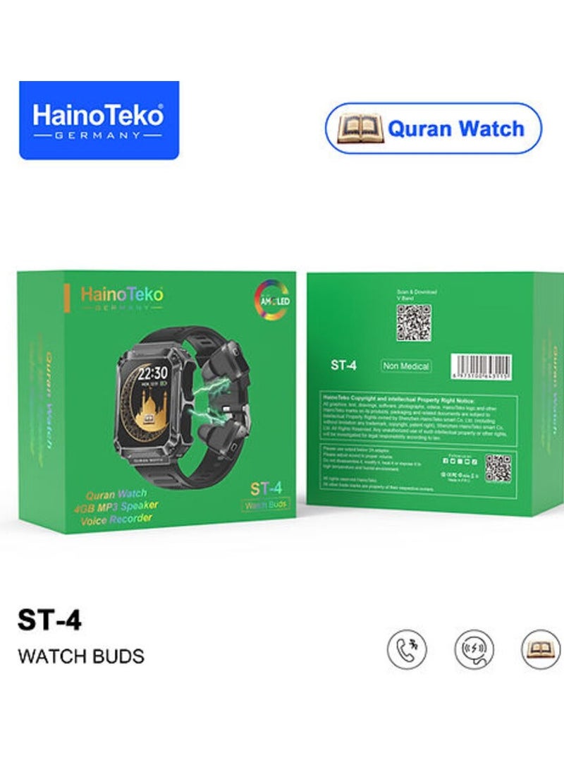 Haino Teko Germany ST4 Smart Watch Buds with Quran Full 114 Chapter and 4gb mp3 Speaker for Men and Boys - Image 2