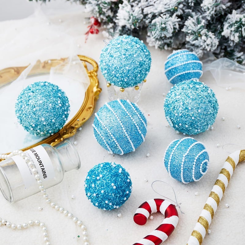 Munansli Baby Blue Christmas Ball Ornaments, Christmas Ball Decorations Shatterproof Plastic Hanging Pearl Balls for Holiday Party(70mm/2.76", 12ct) - Image 2