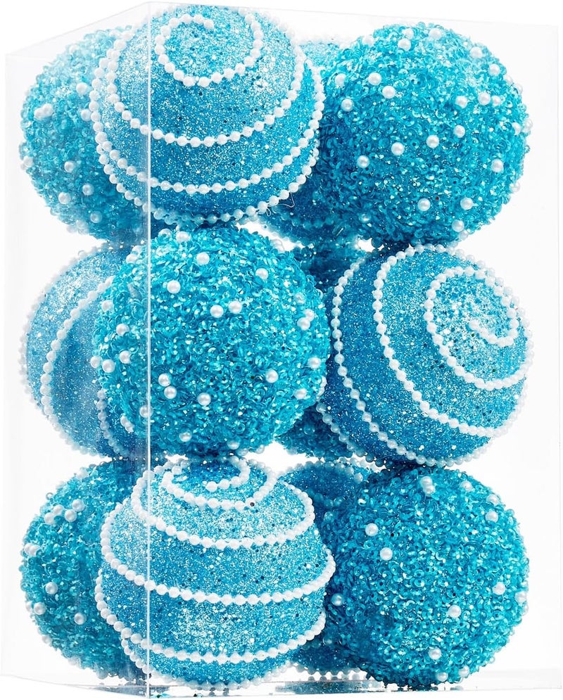 Munansli Baby Blue Christmas Ball Ornaments, Christmas Ball Decorations Shatterproof Plastic Hanging Pearl Balls for Holiday Party(70mm/2.76", 12ct) - Image 1