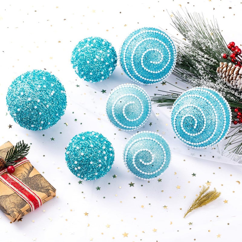Munansli Baby Blue Christmas Ball Ornaments, Christmas Ball Decorations Shatterproof Plastic Hanging Pearl Balls for Holiday Party(70mm/2.76", 12ct) - Image 4