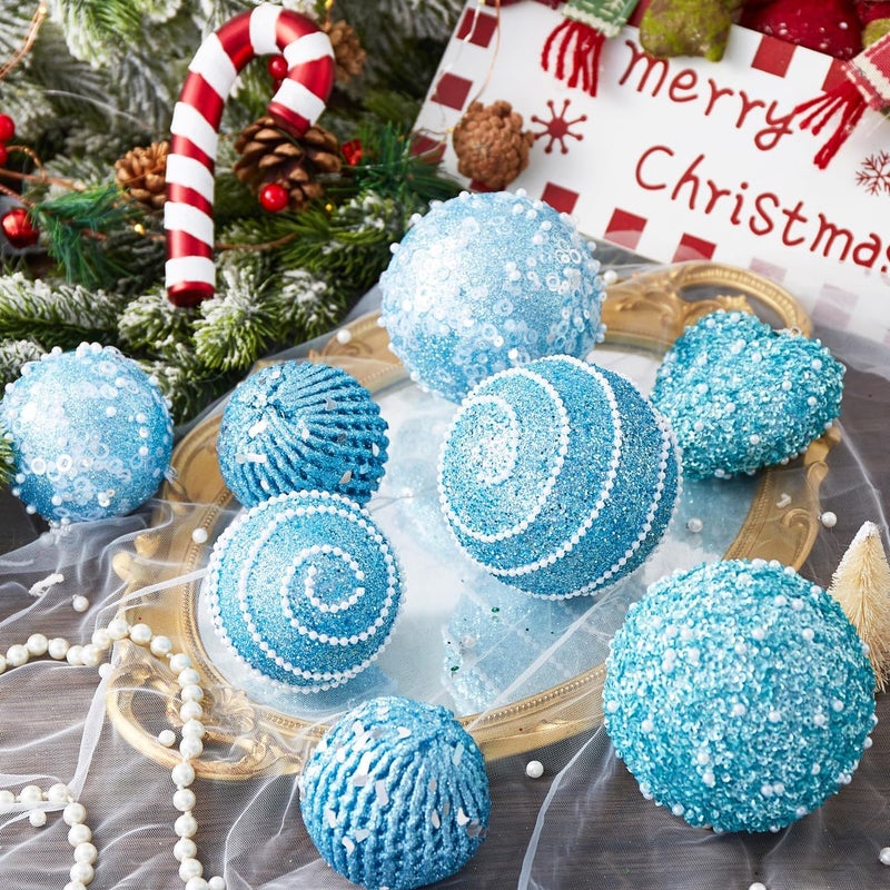 Munansli Baby Blue Christmas Ball Ornaments, Christmas Ball Decorations Shatterproof Plastic Hanging Pearl Balls for Holiday Party(70mm/2.76", 12ct) - Image 5