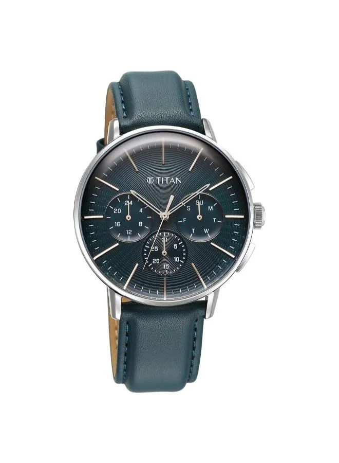 تيتان Men's Leather Analog Watch 90200SL03 - 48 mm
