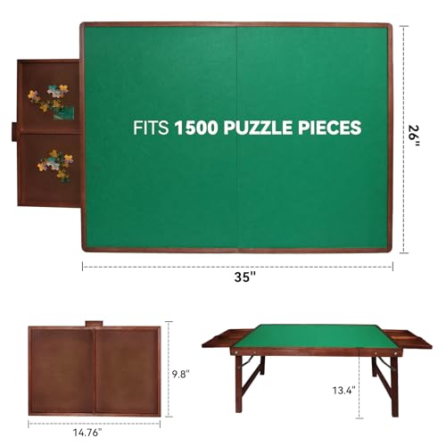YunSheCSBS 1500 Piece Puzzle Table with Legs 35 x 26 Wooden Jigsaw Puzzle Board with Drawers Cover Felt Portable Puzzle Table with Folding Legs for Adults and Teens Christmas Birthday Gift - Image 5