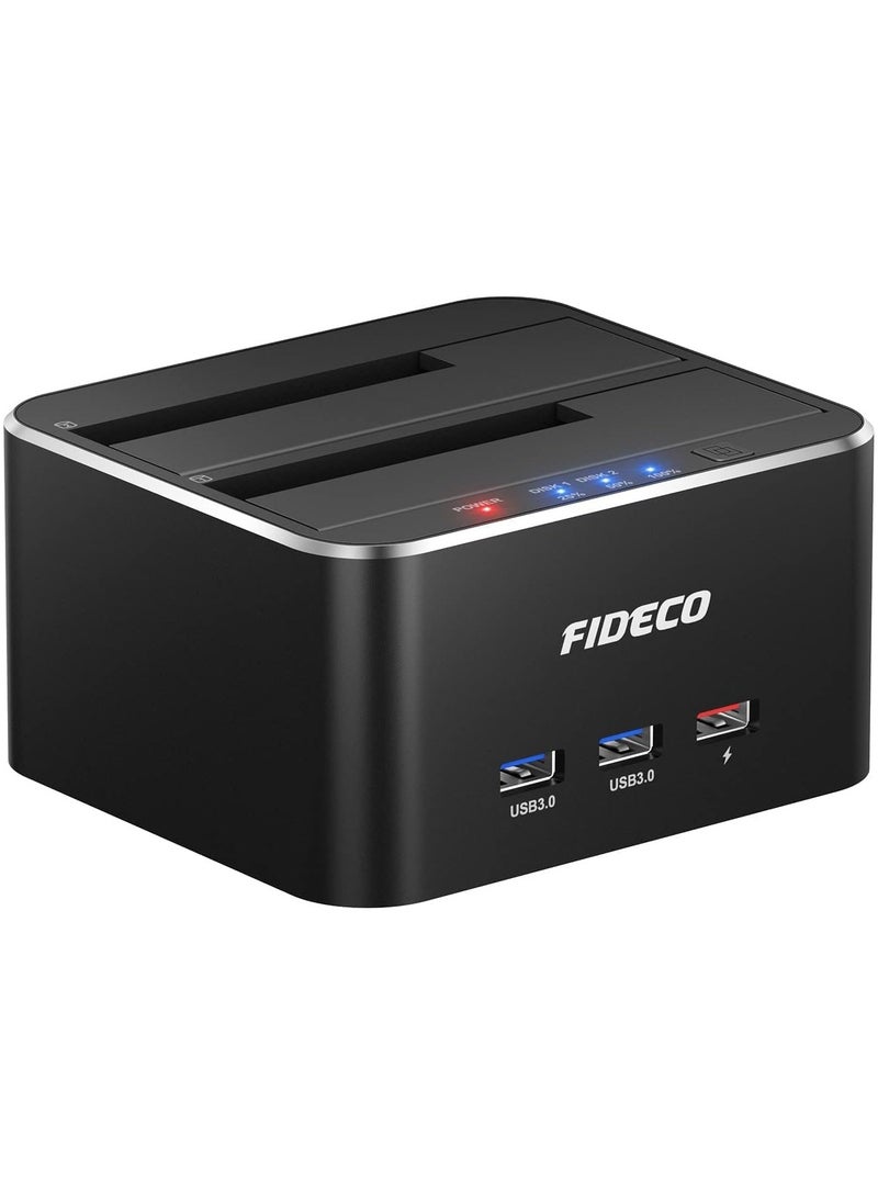 FIDECO - Fideco USB 3.0 Dual Bay External Hard Drive Docking Station for 2.5/3.5 Inch HDD/SSD with Hard Drive Duplicator/Offline Clone Function, 16TB, Black, Aluminum - Image 1