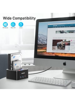 FIDECO Fideco USB 3.0 Dual Bay External Hard Drive Docking Station for 2.5/3.5 Inch HDD/SSD with Hard Drive Duplicator/Offline Clone Function, 16TB, Black, Aluminum  - Image 4