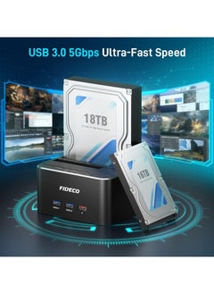 FIDECO Fideco USB 3.0 Dual Bay External Hard Drive Docking Station for 2.5/3.5 Inch HDD/SSD with Hard Drive Duplicator/Offline Clone Function, 16TB, Black, Aluminum  - Image 5