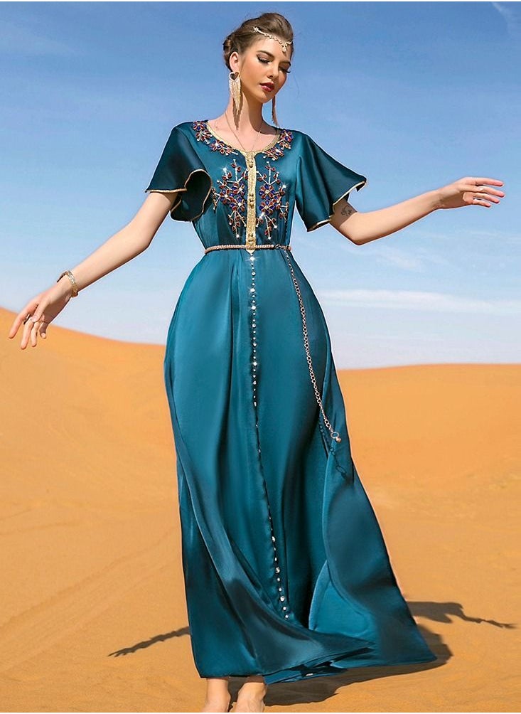 يوني فستان ماسي مخيط يدويا عباية زرقاء  - Image 1