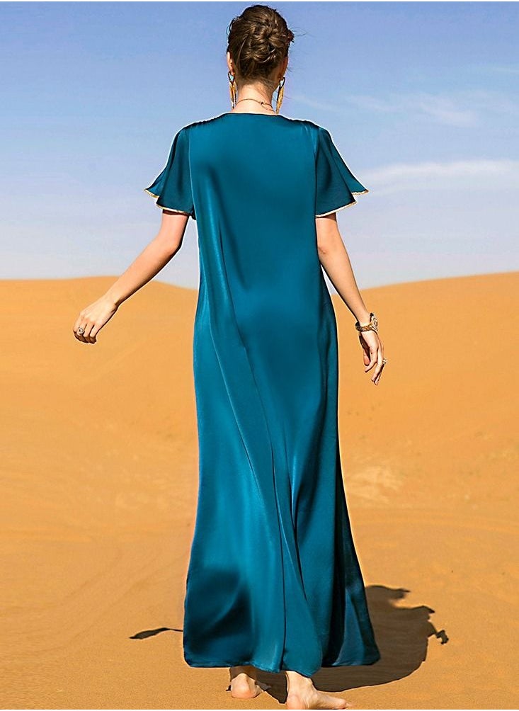 يوني فستان ماسي مخيط يدويا عباية زرقاء  - Image 5