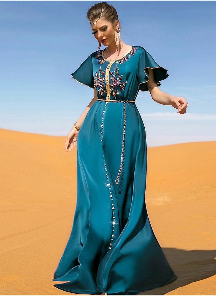 يوني فستان ماسي مخيط يدويا عباية زرقاء  - Image 2