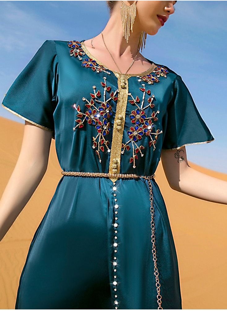 يوني فستان ماسي مخيط يدويا عباية زرقاء  - Image 4
