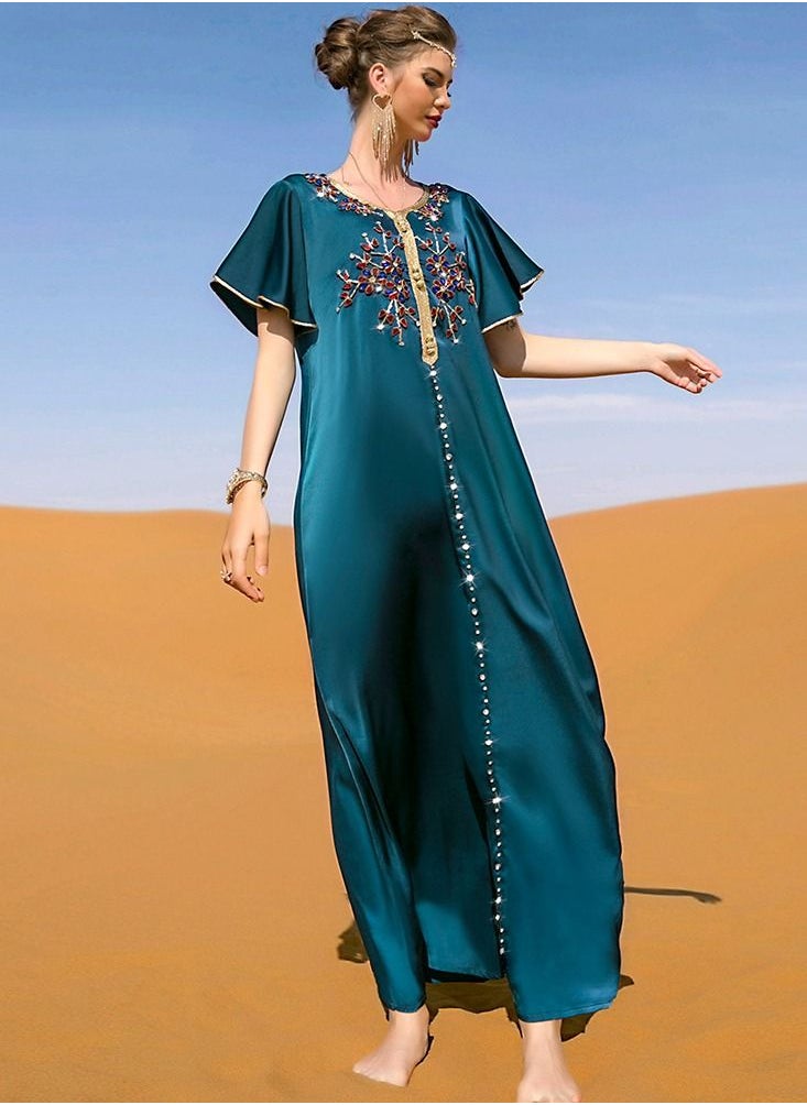 يوني فستان ماسي مخيط يدويا عباية زرقاء  - Image 3