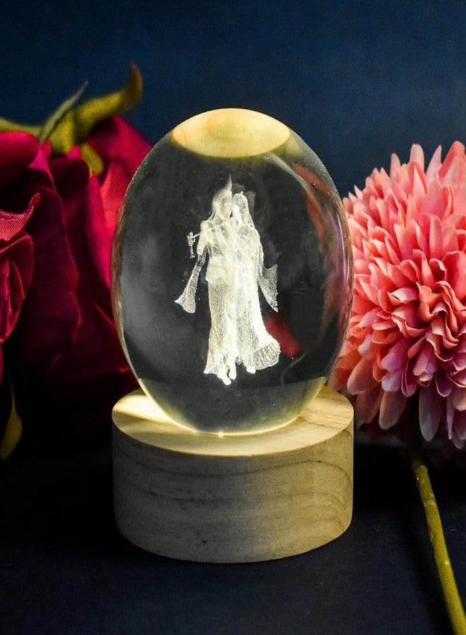 Clickify Crystal Ball Night Lamp 3D Inner Carved Small Light with Wood Base LED Table Lamp Decorative Creative Crystal Ball for Home Office Decoration (Radha Krishna) - Image 4
