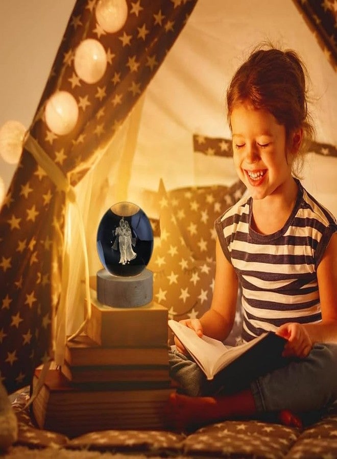 Clickify Crystal Ball Night Lamp 3D Inner Carved Small Light with Wood Base LED Table Lamp Decorative Creative Crystal Ball for Home Office Decoration (Radha Krishna) - Image 3