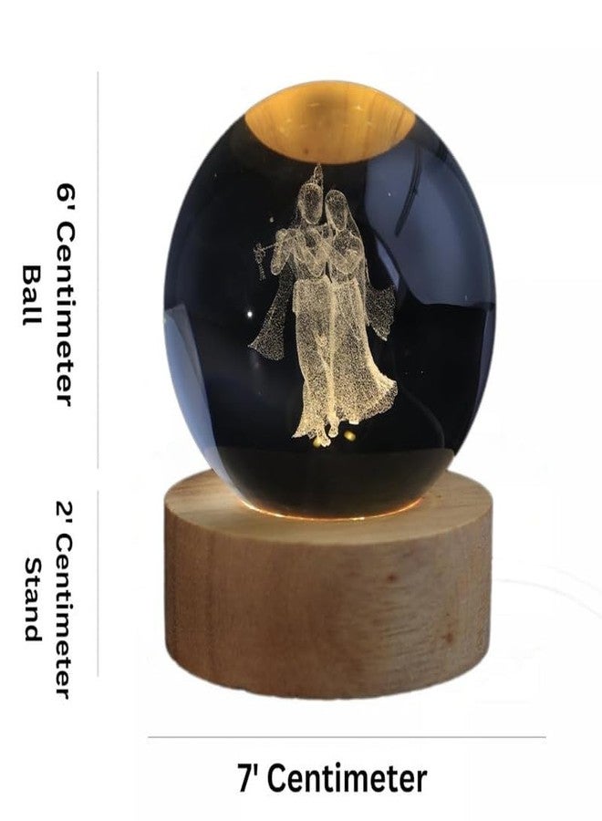 Clickify Crystal Ball Night Lamp 3D Inner Carved Small Light with Wood Base LED Table Lamp Decorative Creative Crystal Ball for Home Office Decoration (Radha Krishna) - Image 5