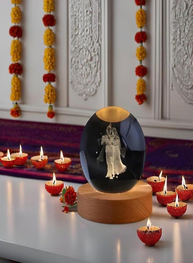Clickify Crystal Ball Night Lamp 3D Inner Carved Small Light with Wood Base LED Table Lamp Decorative Creative Crystal Ball for Home Office Decoration (Radha Krishna) - Image 2