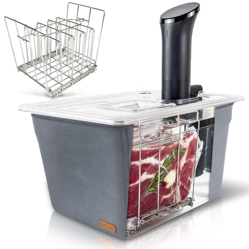VÃ¤eske VESKE Sous Vide Container 12 Quarts with Lid Sous Vide Rack  Insulating Sleeve  Neoprene Retains Heat  Compatible with Most Sous Vide Cookers Anova Anova Nano Joule Instant Pot Wancle 12 QT 