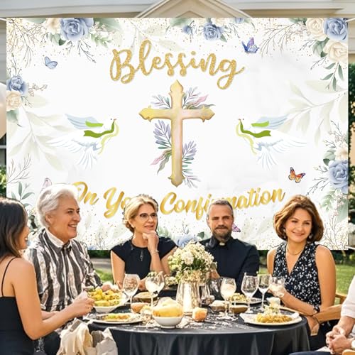 INNORU On Your Confirmation Backdrop Banner, Blessing Photography Backdrop 1st Religious Baptism Bridal Shower Wedding Party Decorations Photo Booth Props 6x4ft - Image 5