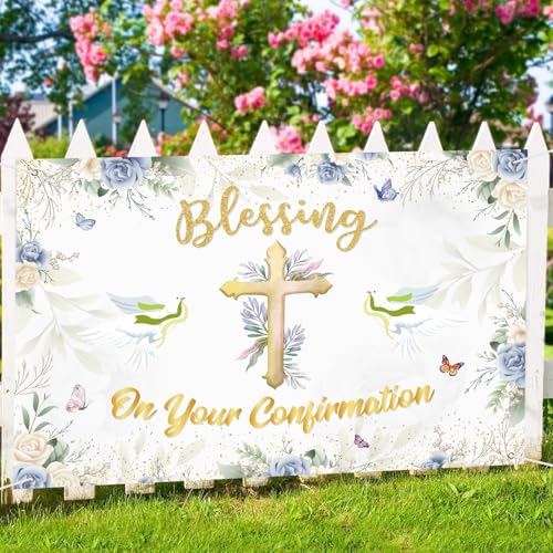 INNORU On Your Confirmation Backdrop Banner, Blessing Photography Backdrop 1st Religious Baptism Bridal Shower Wedding Party Decorations Photo Booth Props 6x4ft - Image 4