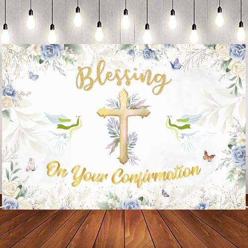 INNORU On Your Confirmation Backdrop Banner, Blessing Photography Backdrop 1st Religious Baptism Bridal Shower Wedding Party Decorations Photo Booth Props 6x4ft - Image 1