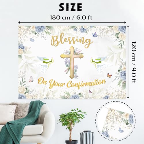 INNORU On Your Confirmation Backdrop Banner, Blessing Photography Backdrop 1st Religious Baptism Bridal Shower Wedding Party Decorations Photo Booth Props 6x4ft - Image 2