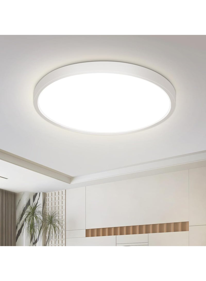 AUTOYSUR مصباح سقف أبيض مقاس 10.6 بوصة، تركيبات إضاءة سقف 24 وات، إضاءة سقف دائرية فائقة النحافة 6500 كلفن لغرفة النوم والمطبخ والمخزن والبدروم - Image 1