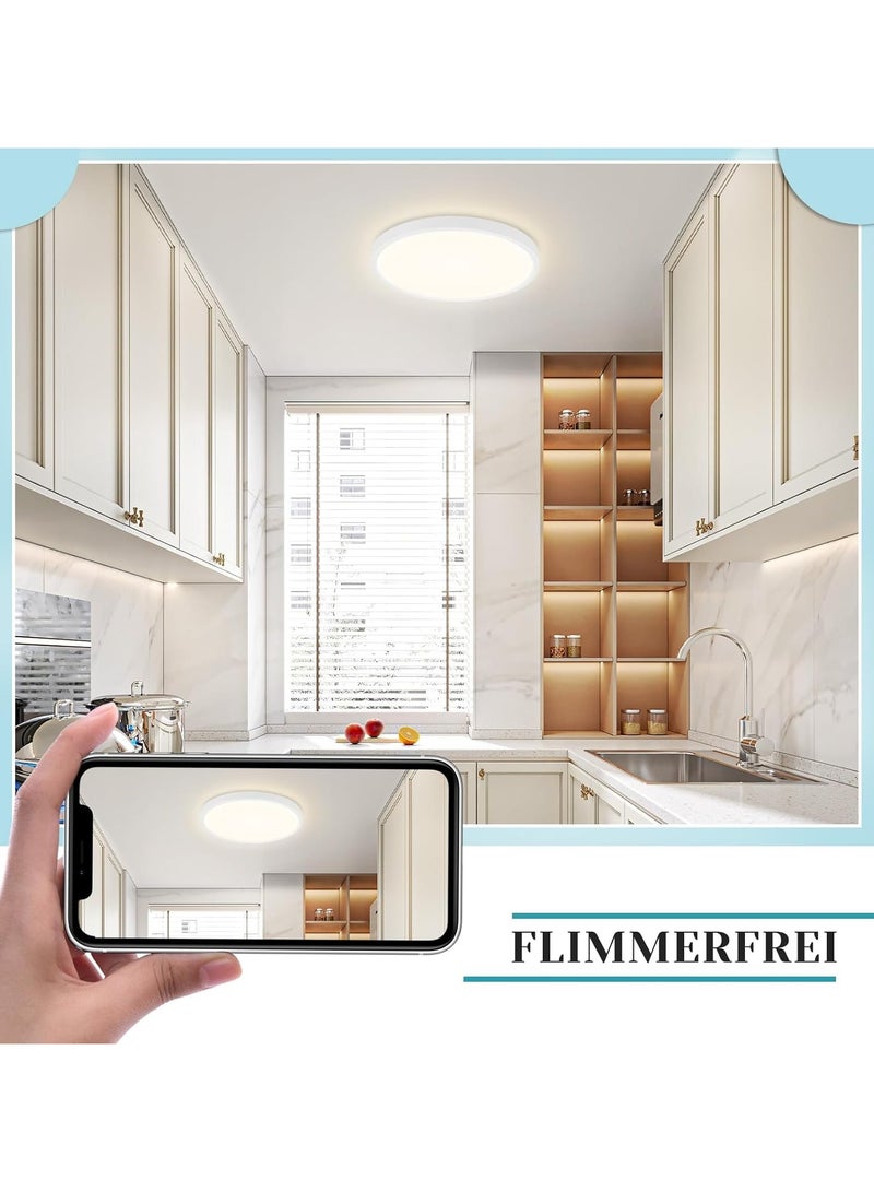 AUTOYSUR مصباح سقف أبيض مقاس 10.6 بوصة، تركيبات إضاءة سقف 24 وات، إضاءة سقف دائرية فائقة النحافة 6500 كلفن لغرفة النوم والمطبخ والمخزن والبدروم - Image 4